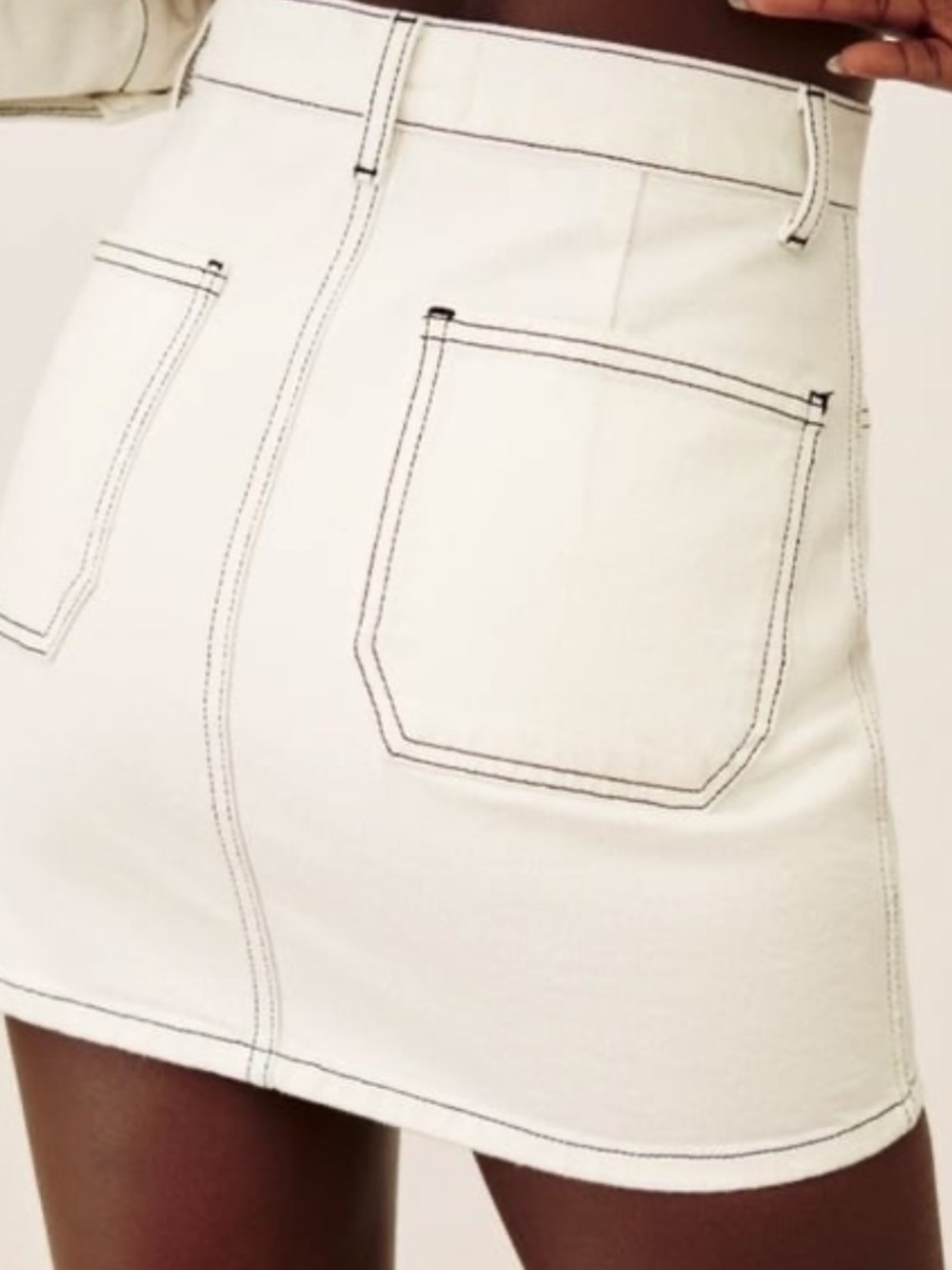 Reformation Jeans Anna Patch Pocket Denim Mini Skirt White Zipper Front Size 25 - Picture 2 of 11